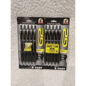 Pilot, G2 Premium Gel Roller Pens, Bold Point 1 mm, 2 Packs of 5, Black - New‎